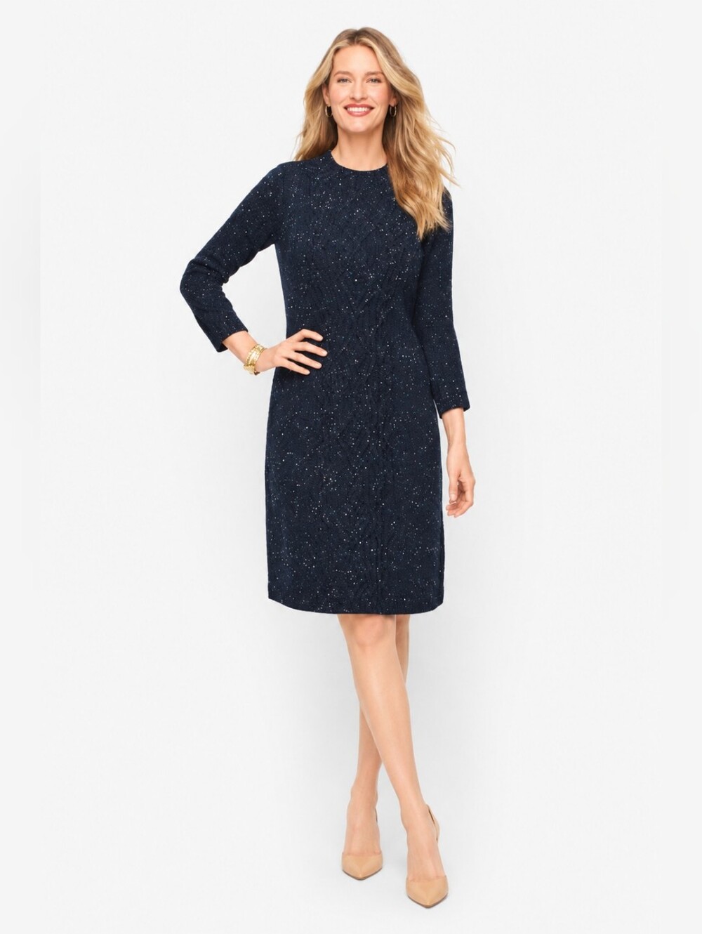 Cable Knit Navy Sweater Dress